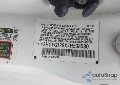 2007 Honda Civic Ex from USA, damaged, VIN 2HGFG128X7H508580